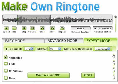 Editando un tono en Make Own Ringtone